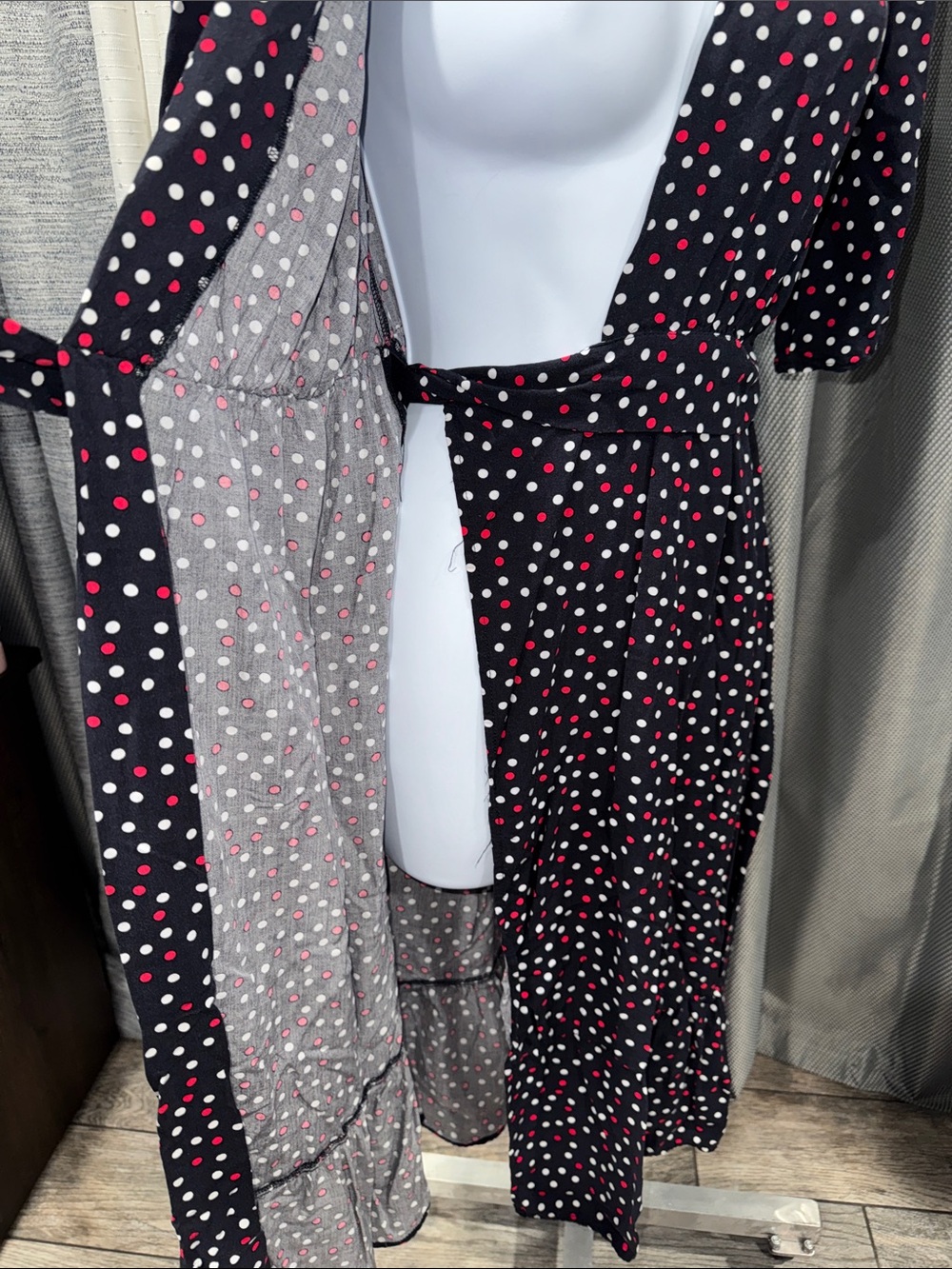 ZARA- Navy Polka Dot Wrap Midi Dress Size: XS - Picture 11 of 15